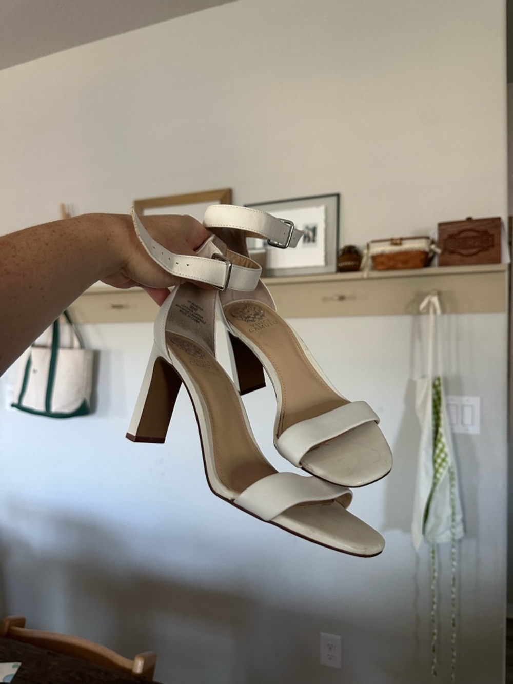 Vince Camuto Women's White Ankle-Strap Block Heel Sandals
